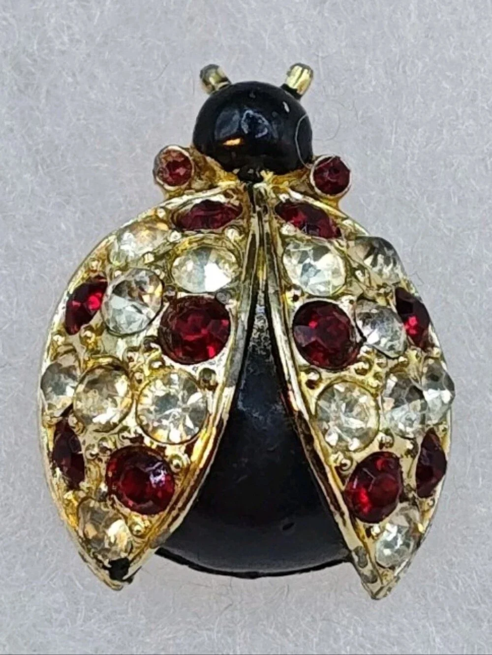 Vintage 3 Bug Incect Brooches Rhinestones Garden Ladybug Lapel Pins Gold Tone